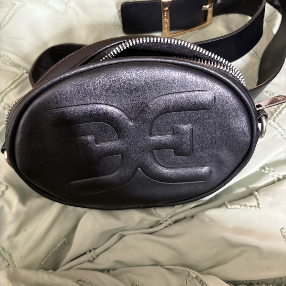 Sam Edelman Black Belt Bag with Embossed Logo